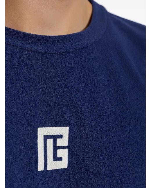 Balmain Blue Logo-Embroidered T-Shirt for men