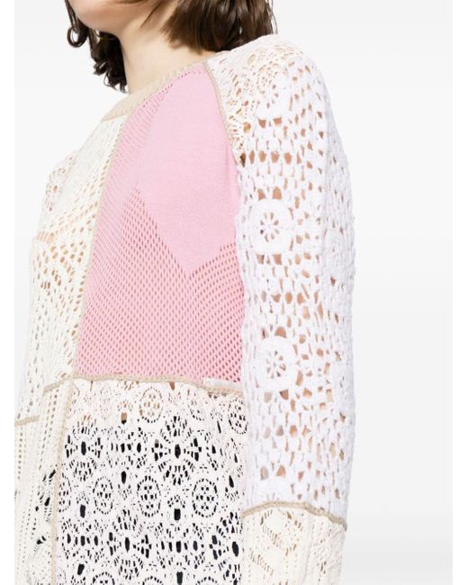 MARINE SERRE Pink Regenerated Crochet-knit Jumper