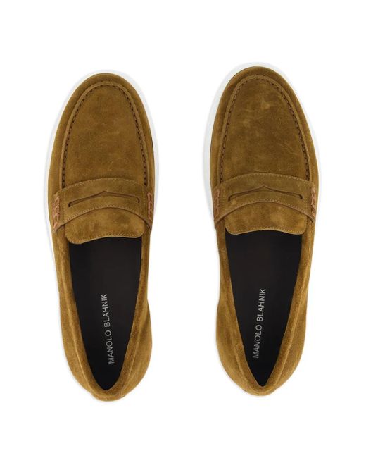 Manolo Blahnik Penny Suède Loafers in het Brown voor heren