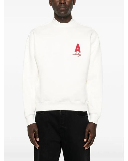Autry White Logo-Print Crew-Neck Sweater for men