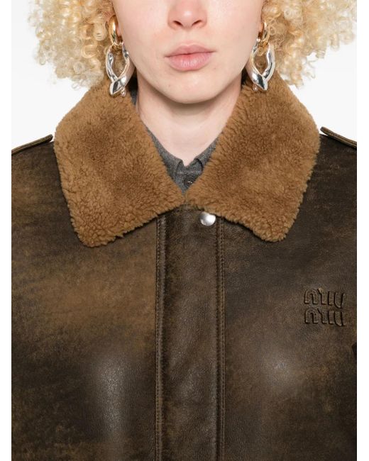 Miu Miu Brown Leather Bomber Jacket