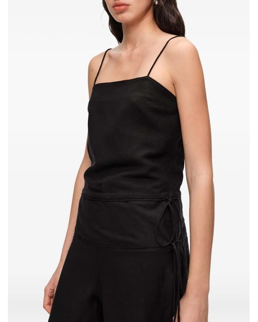 Bimba Y Lola Black Linen Jumpsuit With Adjustable Waist And Stones