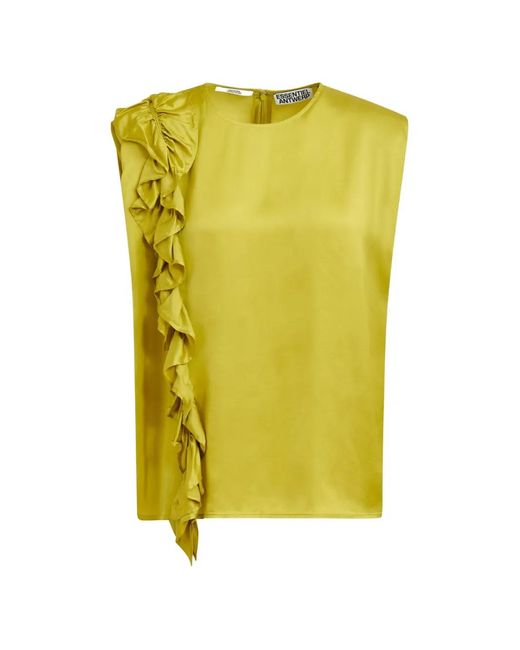 Essentiel Antwerp Yellow Ruffled-Trim Sleeveless Blouse