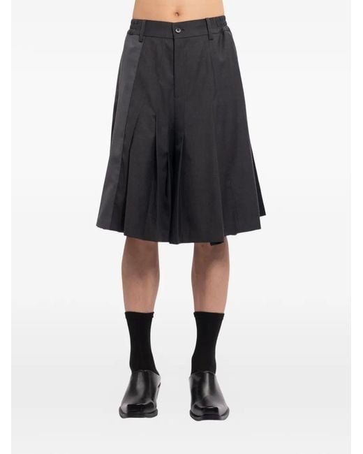 Feng Chen Wang Black Pleated Panelled Shorts