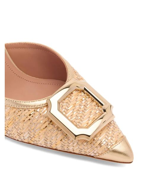 Malone Souliers Natural Metallic Raffia Mona Heeled Mules 70