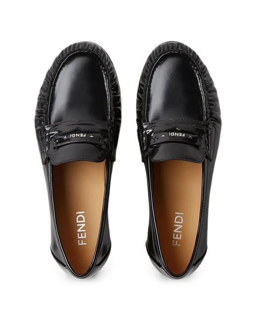 Fendi Black Scrunch Ruched Leather Loafers for men
