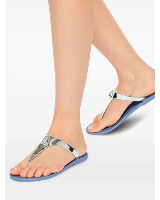 Kurt Geiger White Maddison Metallic-Detail Thong Sandals