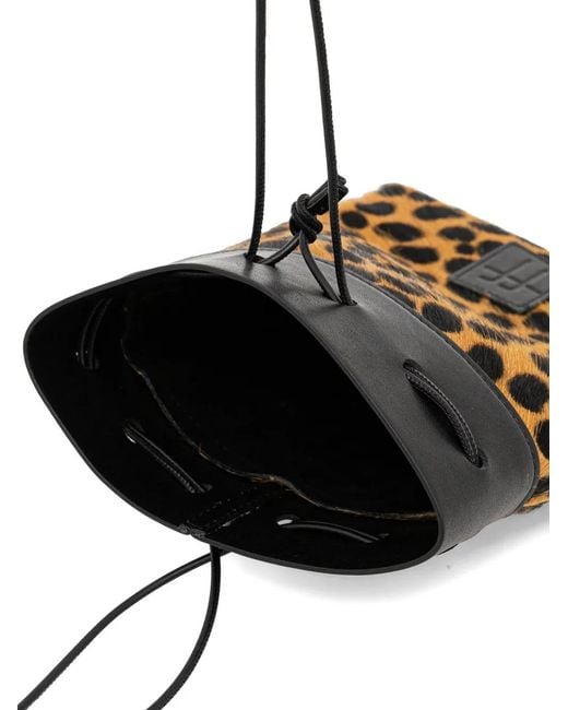 Forte_forte Black Animal-Print Drawstring Bucket Bag