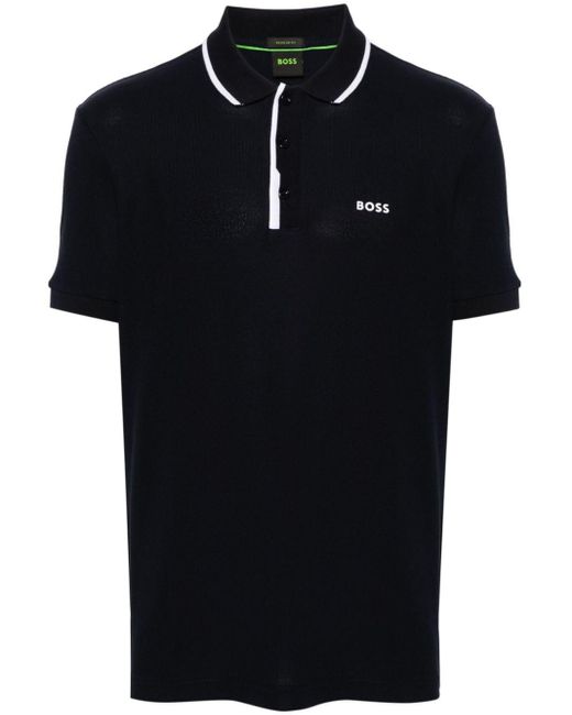 Polo en coton piqué à logo imprimé Boss pour homme en coloris Black