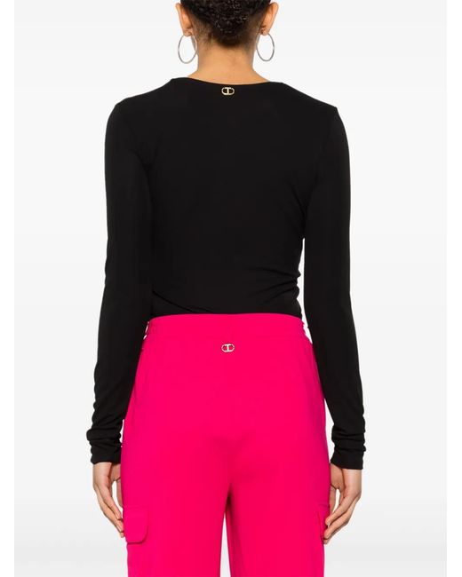 Twinset Black V-Neck Gathered Bodysuit