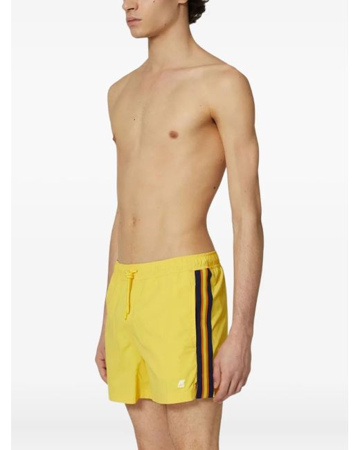 K-Way Yellow Salt Stripe-Detail Swim Shorts for men