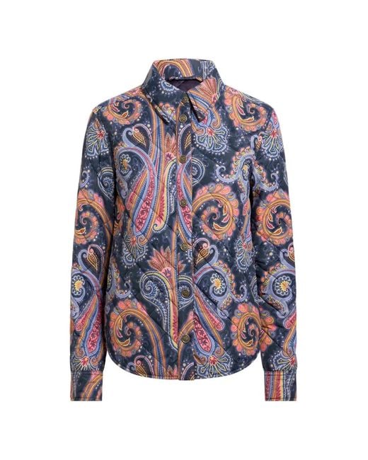 Etro Blue Quilted Overshirt With Paisley Motif