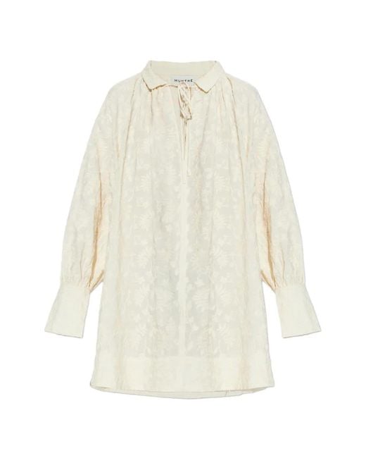 Munthe White Betulli Floral Tie-Neck Mini Dress