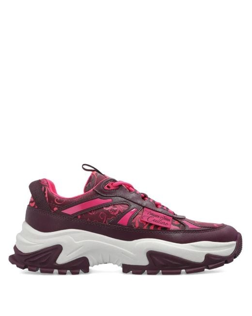 Versace Jeans Couture Purple Floral-Print Lace-Up Sneakers