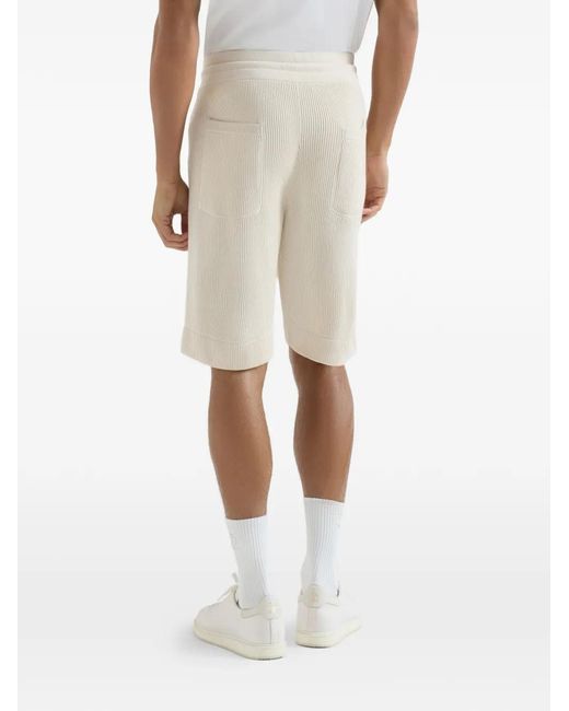 Brunello Cucinelli White Cotton English Rib Knit Bermuda Shorts for men