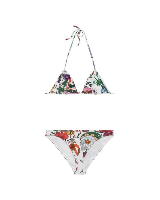 Gucci White Floral-Print Triangle Bikini