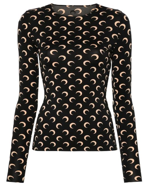 MARINE SERRE Black Brand-print Fitted Stretch-jersey Top