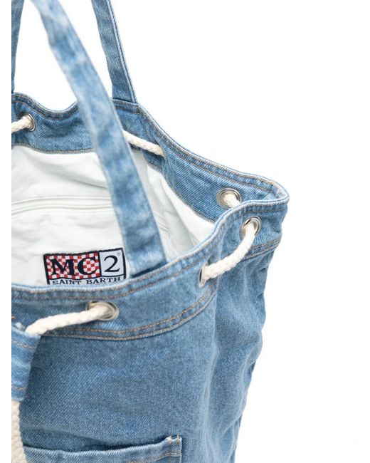 Mc2 Saint Barth Blue Drawstring Denim Backpack for men
