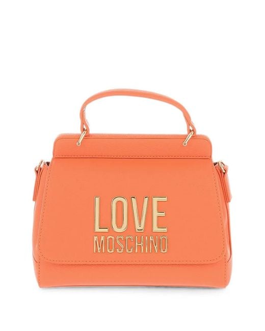 Moschino Orange Logo-Plaque Tote Bag