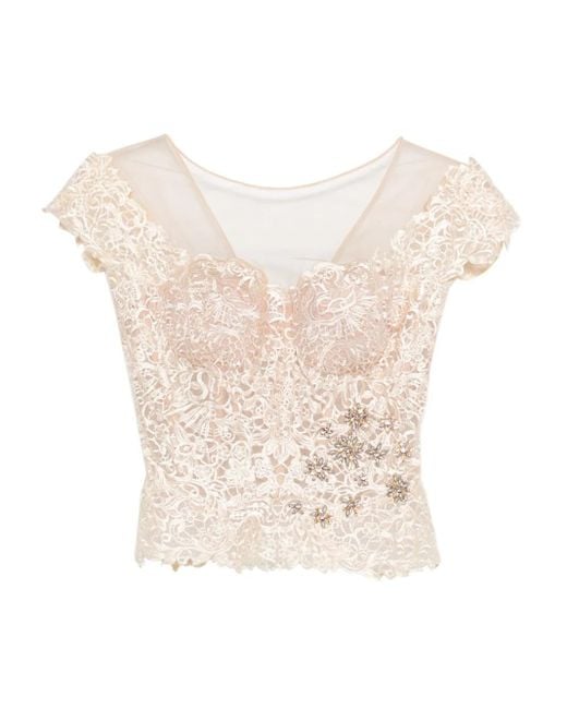 Top con encaje y lentejuelas Gemy Maalouf de color White