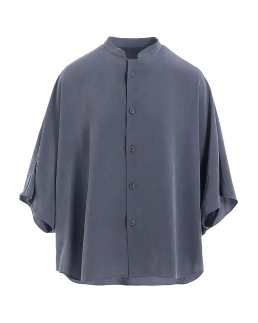 Y's Yohji Yamamoto Blue Mandarin-Collar Short-Sleeve Shirt