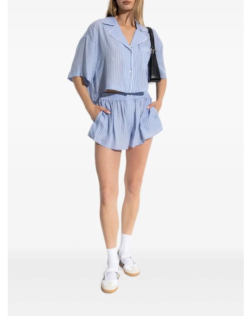 Alexander Wang Blue Striped Elastic-Waist Shorts