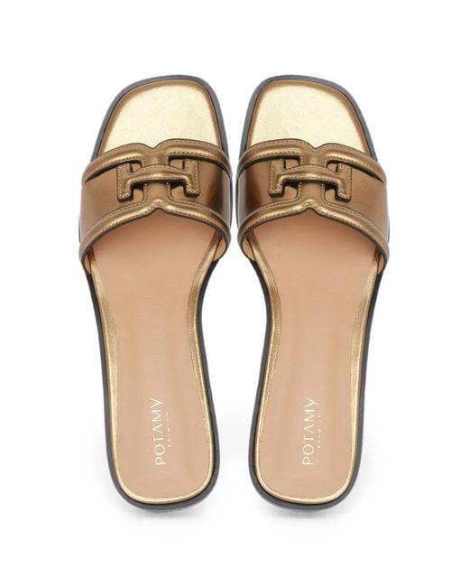 POTAMY White Sabo Logo-Plaque Leather Sandals