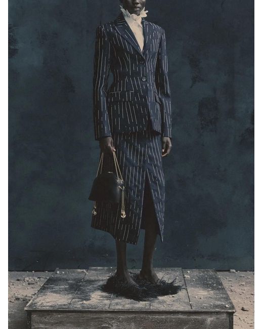 Erdem Blue Stripe-Pattern Fitted Blazer
