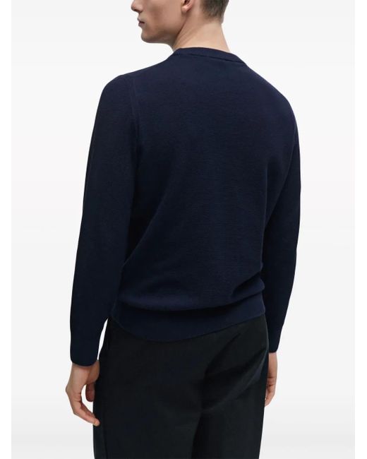Boss Blue Crew-Neck Cotton Jumper for men