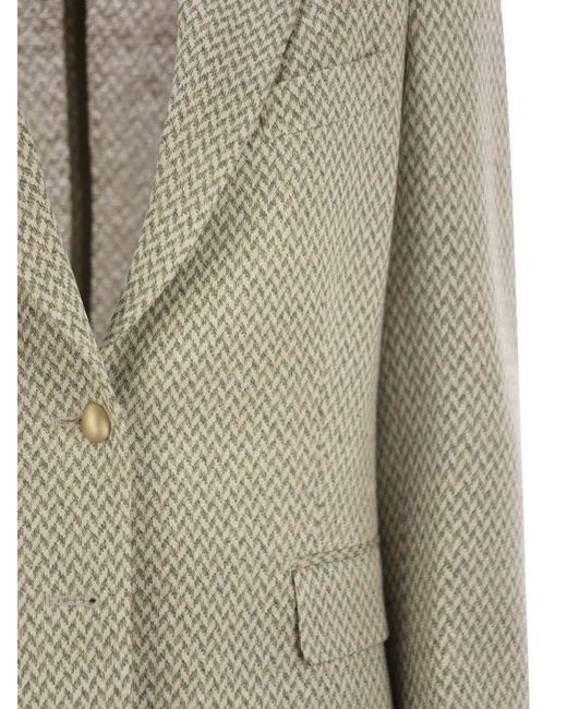 SAULINA Natural Angelica Herringbone Button-Fastening Blazer