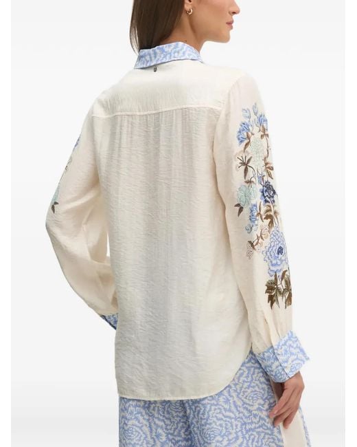 Mos Mosh White Floral-Embroidered Collared Shirt
