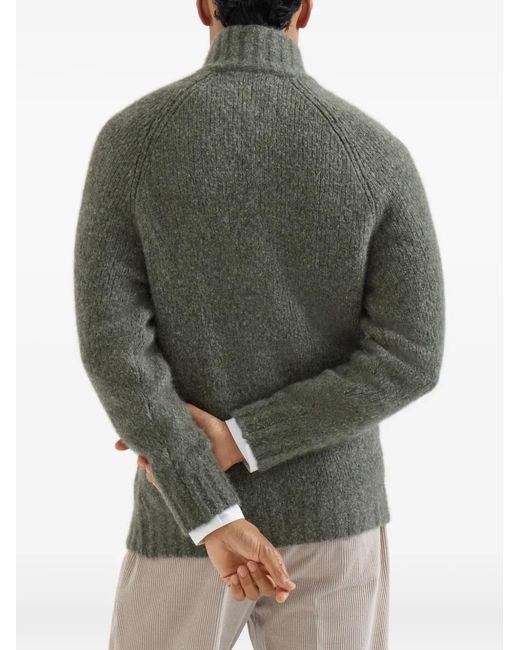 Brunello Cucinelli Green Cashmere And Silk Cardigan for men