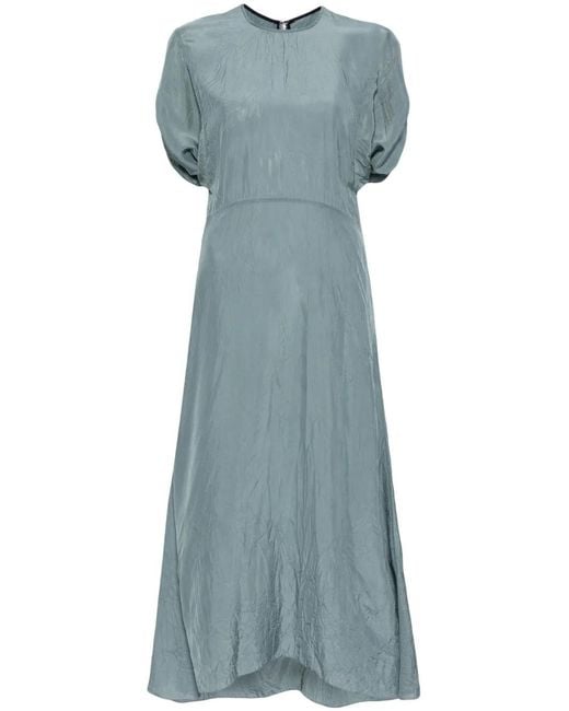Victoria Beckham Blue Gathered-Detail Shorts-Sleeved Dress