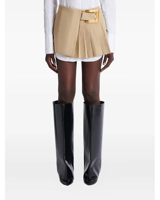 Balmain Natural Belt Pleated Mini Skirt