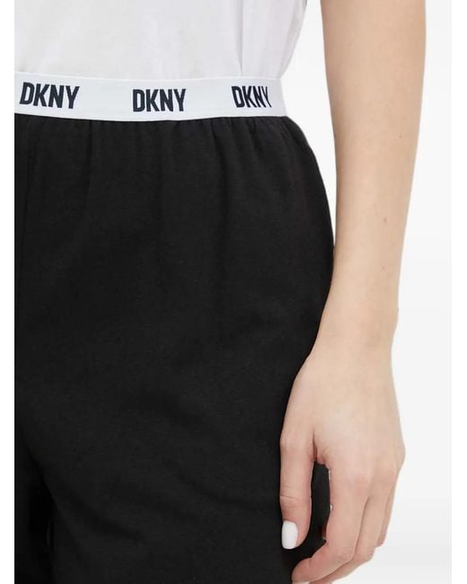 DKNY Black Logo-Print Elasticated-Waistband Pajama Bottoms
