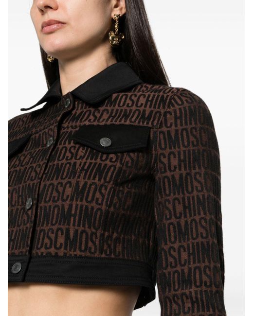 Moschino Black Cropped-Jacke mit Logo-Print