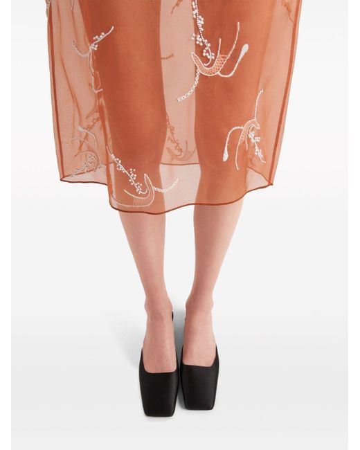 Prada Orange Embroidered Organza Midi Skirt