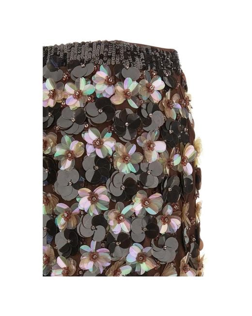 P.A.R.O.S.H. Black Floral-Sequins Skirt