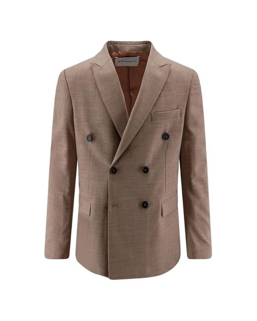 Amaranto Brown Double-Breasted Peak-Lapel Blazer for men