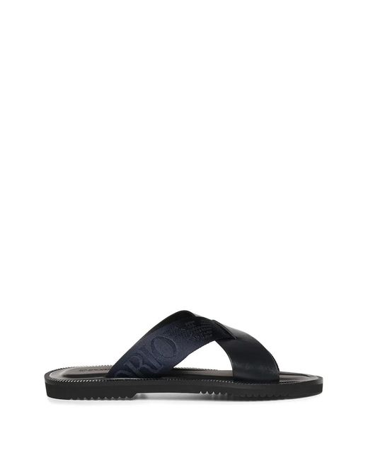 Emporio Armani Black Crossover-Strap Sandals for men