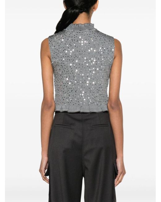 Sandro Gray Sequin-embellished Smocked Tank Top