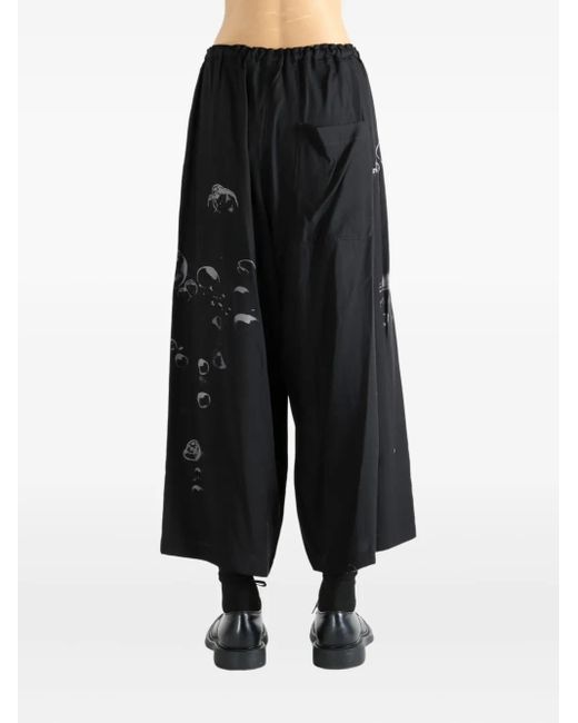 Y's Yohji Yamamoto Black Bubble-Print Pleated Trousers