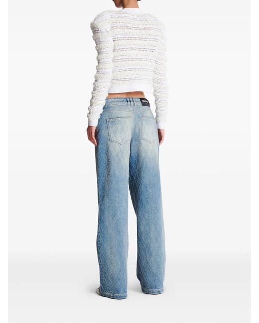 Balmain Blue Diamond-Stitched Denim Jeans