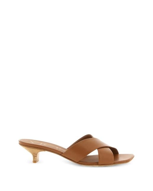 Vicini Brown Crossed Bands Square Toe Mules