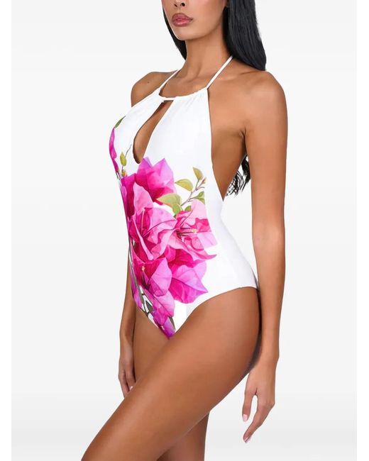 Bikinville Pink Bouganvillea Floral-Print Drawstring Swimsuit