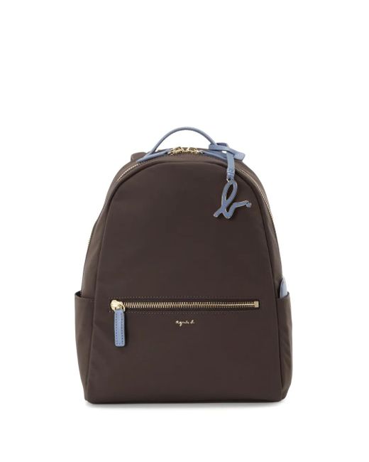 Agnes B. Brown Logo-Lettering Removable-Pouch Backpack