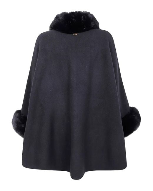 Twinset Blue Faux-Fur Trim Cape