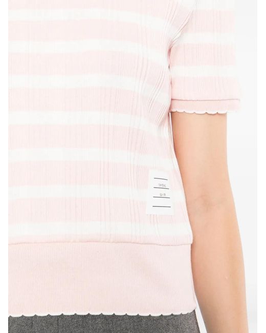 Thom Browne Pink Logo-Patched Striped T-Shirt