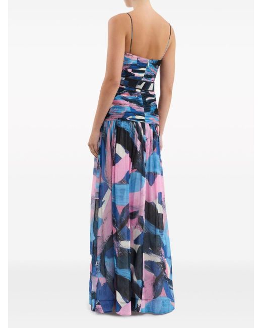Rebecca Vallance Blue Ruched Belted Maxi Dress