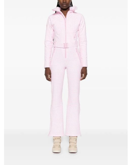 CORDOVA Pink Gingham-Pattern Belted Ski Suit
